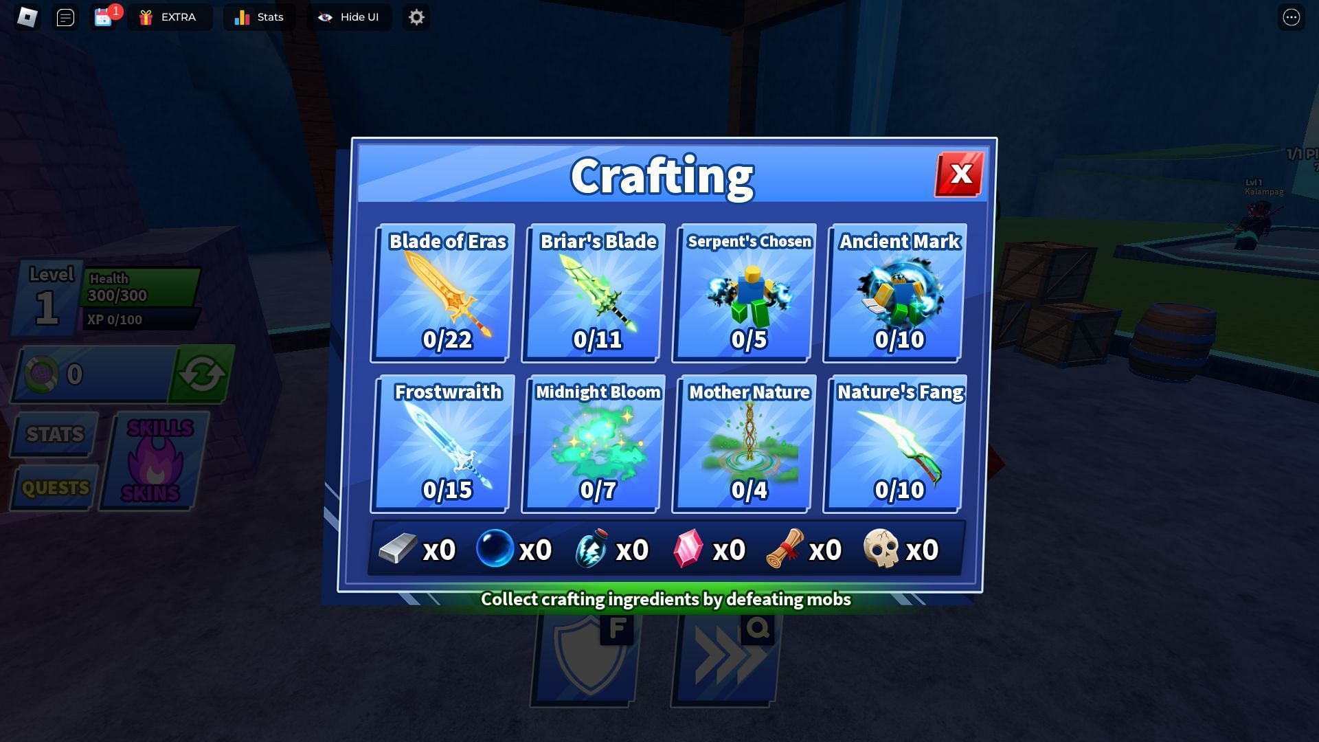 Craft items using mobs and boss drops (Image via Roblox)