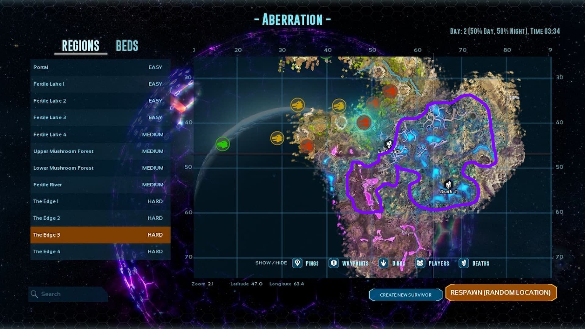 Shinehorn spawn locations in ARK Survival Ascended Aberration (Image via Studio Wildcard)