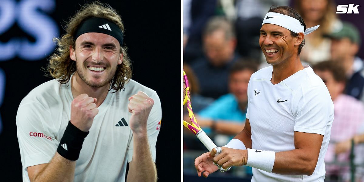 Stefanos Tsitsipas (L) and Rafael Nadal (R) engaged in hilarious conversation at Laver Cup 2019 (Images: Getty) 