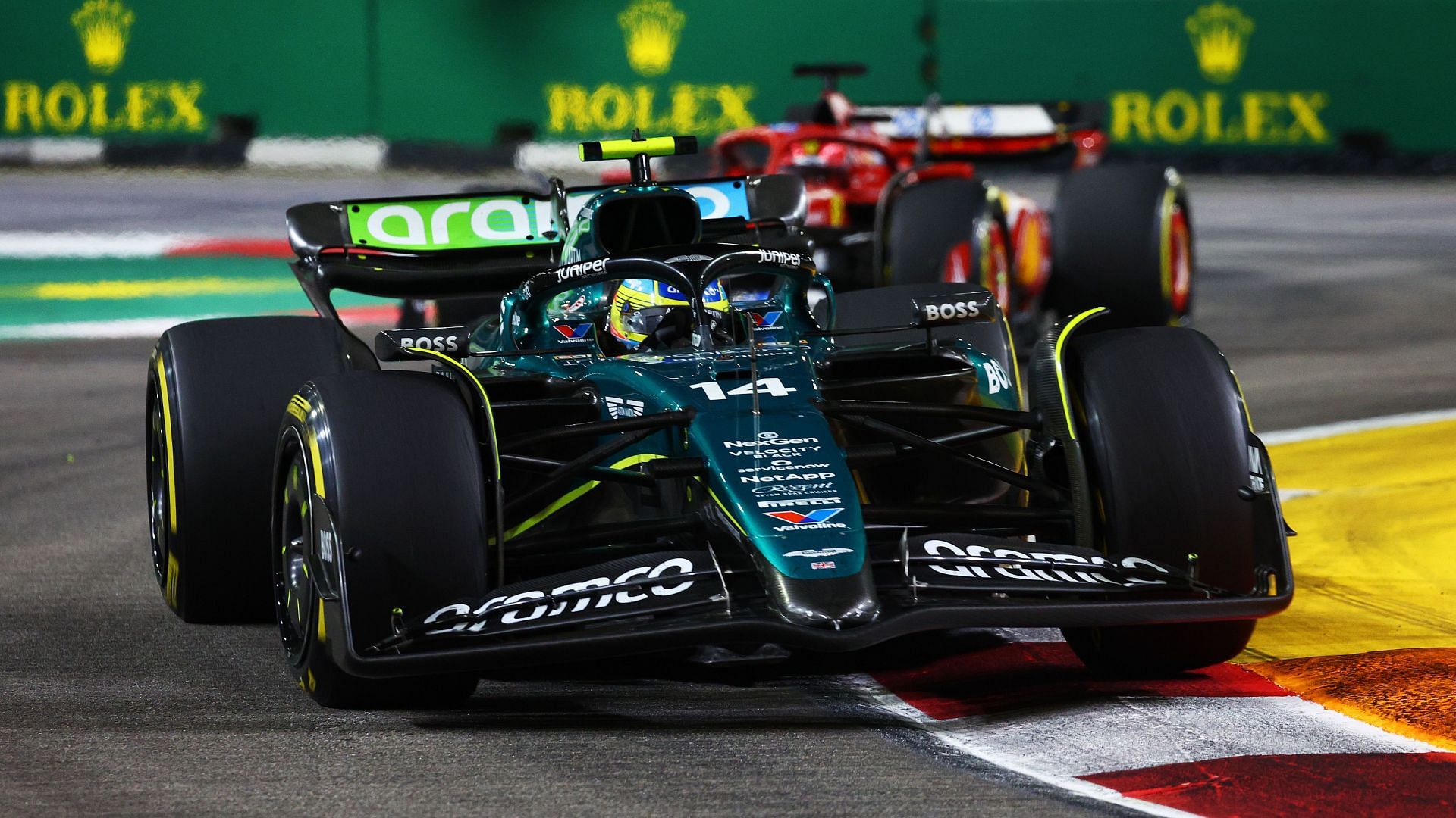 Fernando Alonso of Spain driving the (14) Aston Martin AMR24 (Source: Getty Images)