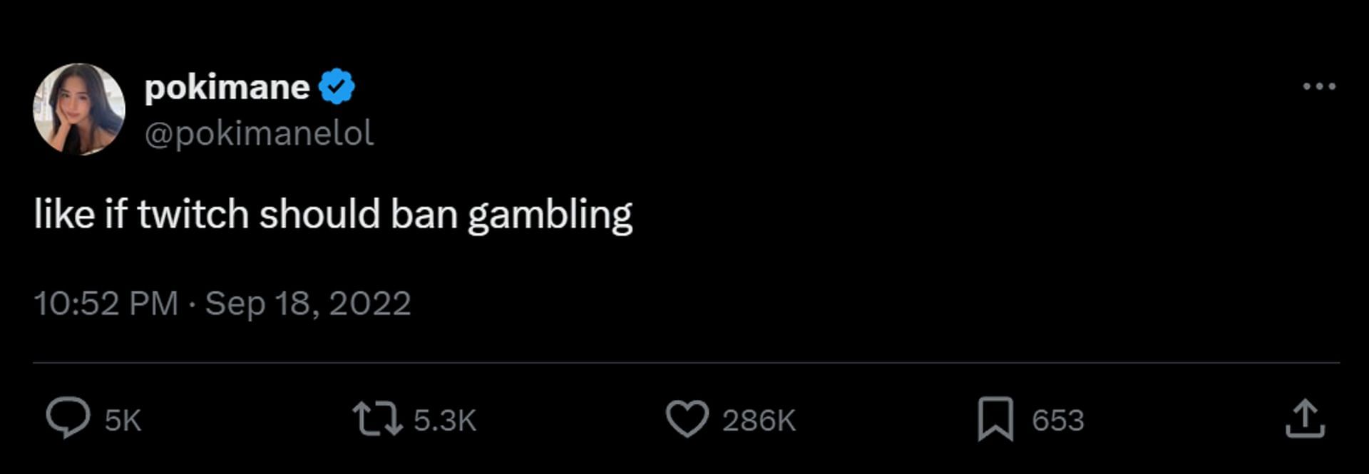 Pokimane raised her voice against gambling content on Twitch (Image via X/Pokimane)