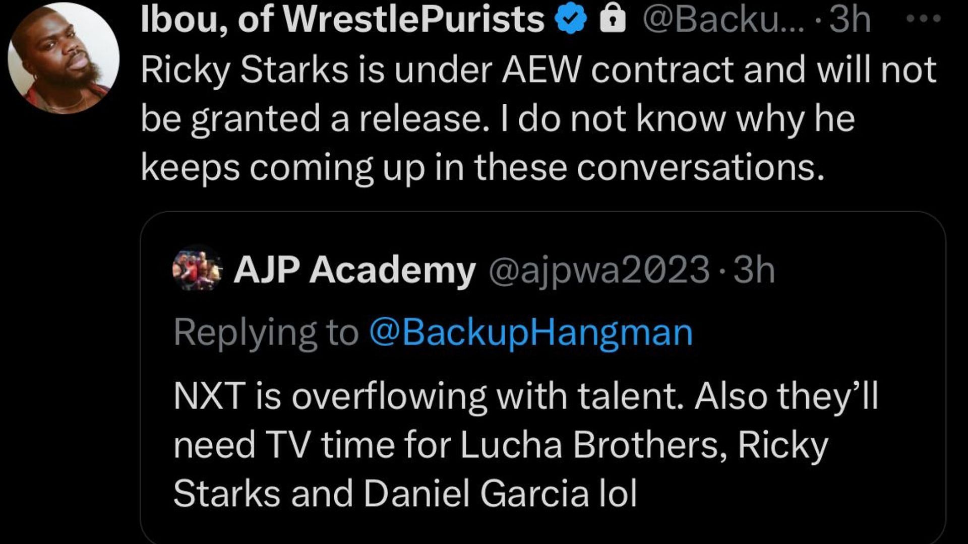 Ibou of WrestlePurists shared an update on Ricky Starks' rumored contract status [Source: X/Twitter]