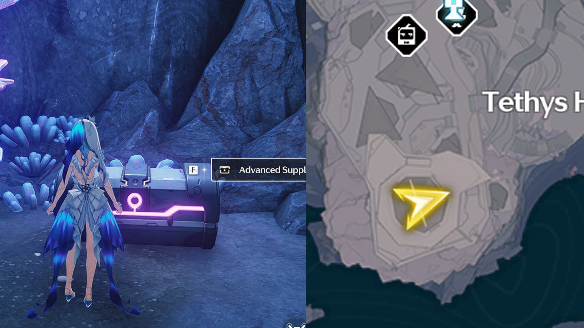 Location of Advanced Supply Chest #11 in a cave underground (Image via Kuro Games)