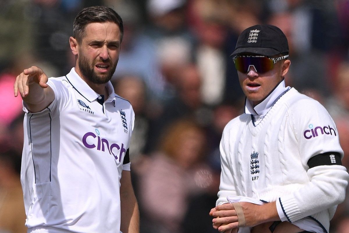 Chris Woakes and Ollie Pope. (Image Credits: England cricket Twitter)