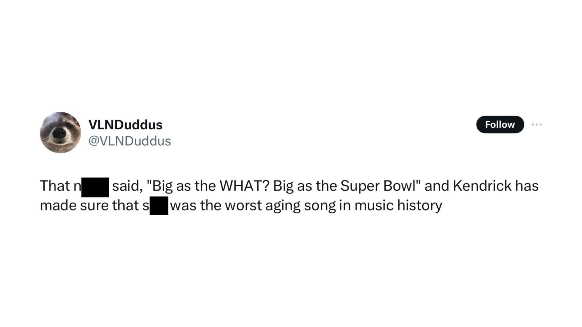 A tweet about Drake&#039;s song in light of Lamar performing at the Super Bowl (Image via @@VLNDuddus/X)