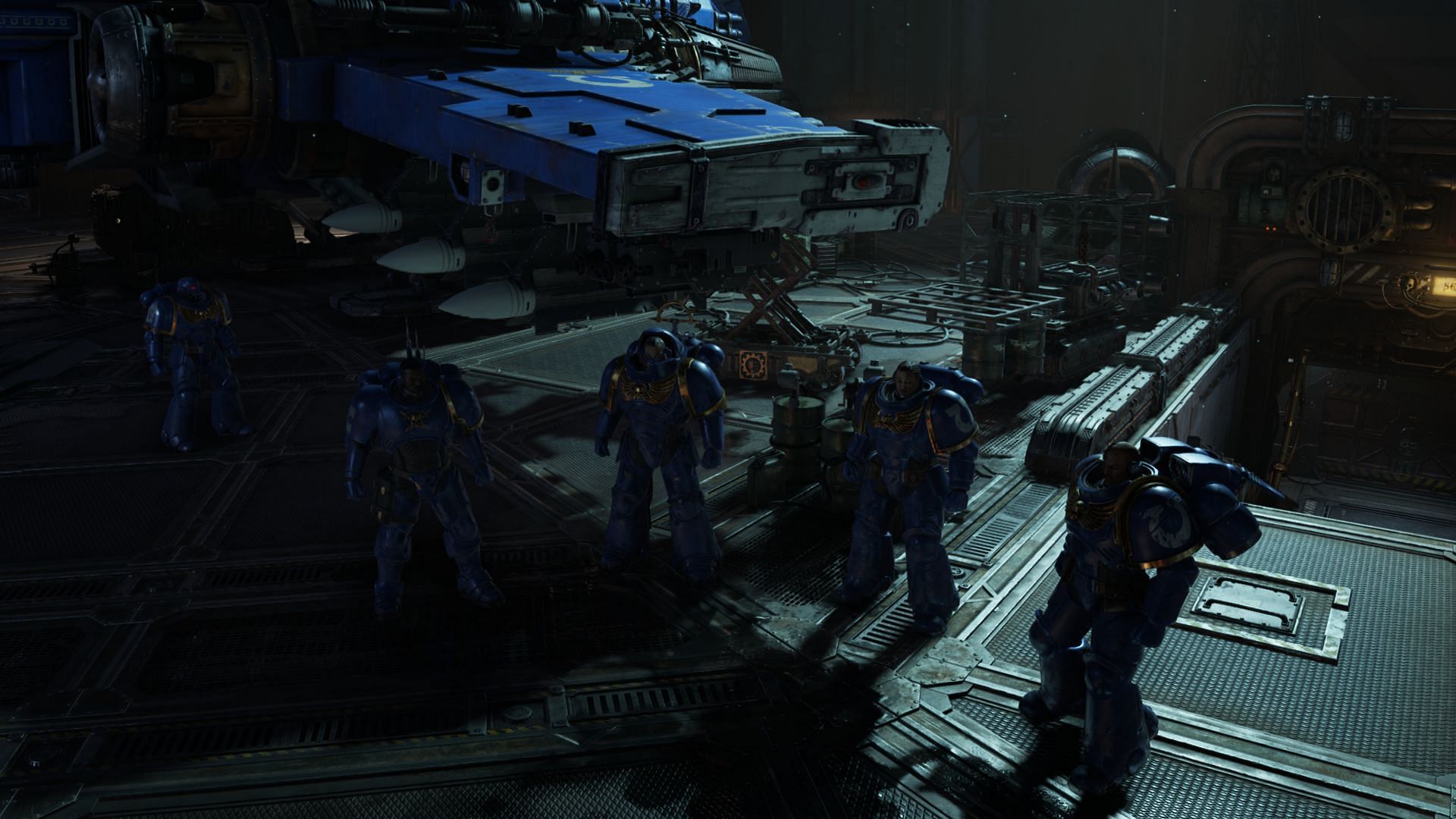 Space Marine 2 Ultramarines gathering before the mission (Image via Focus Entertainment)