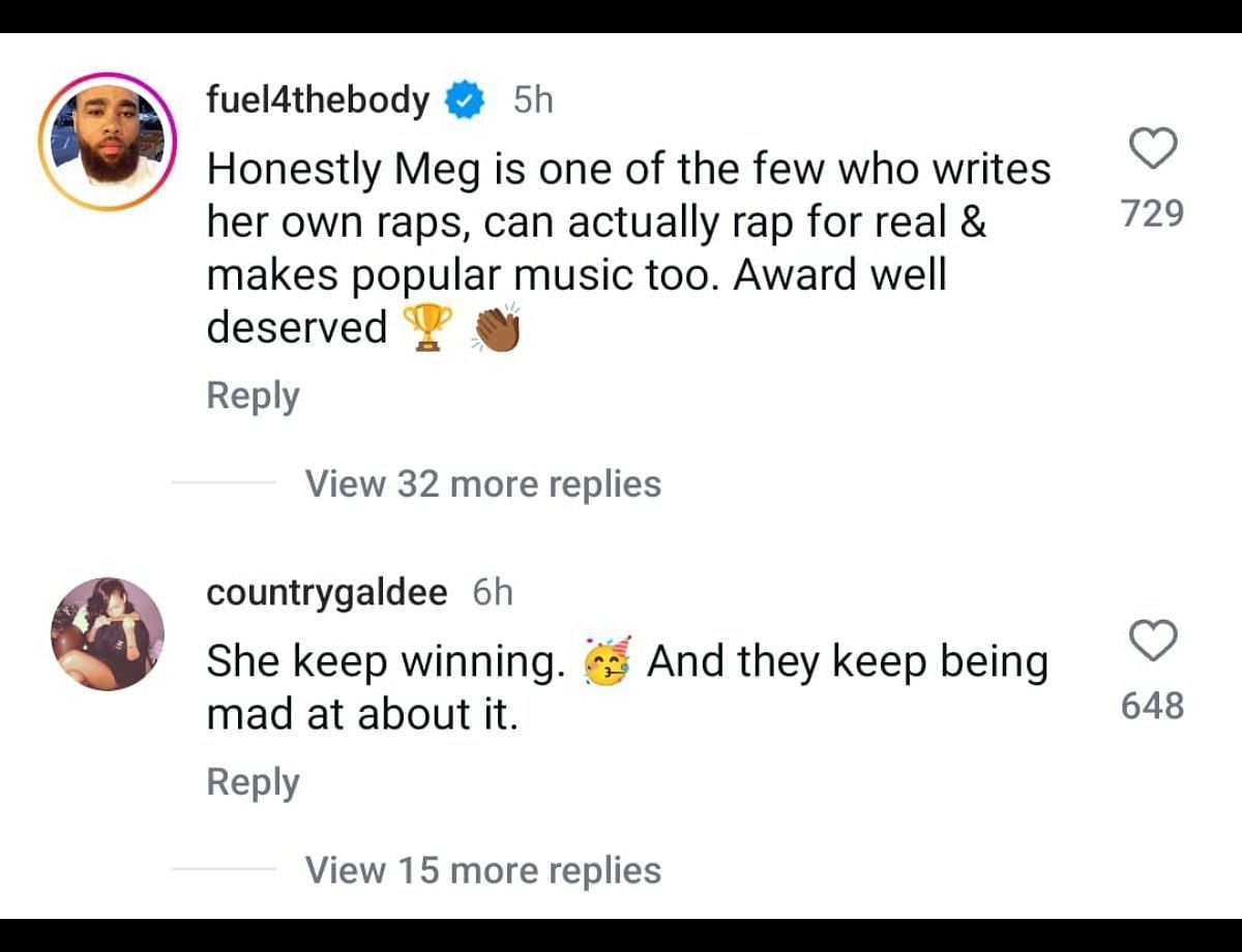 Social media users complimented Megan for becoming the Artist of the Year: Reactions explored. (Image via Instagram/ @theshaderoom)