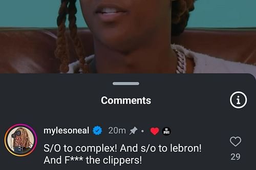 Myles O'Neal talked trash to the Clippers after hyping James in the comments section