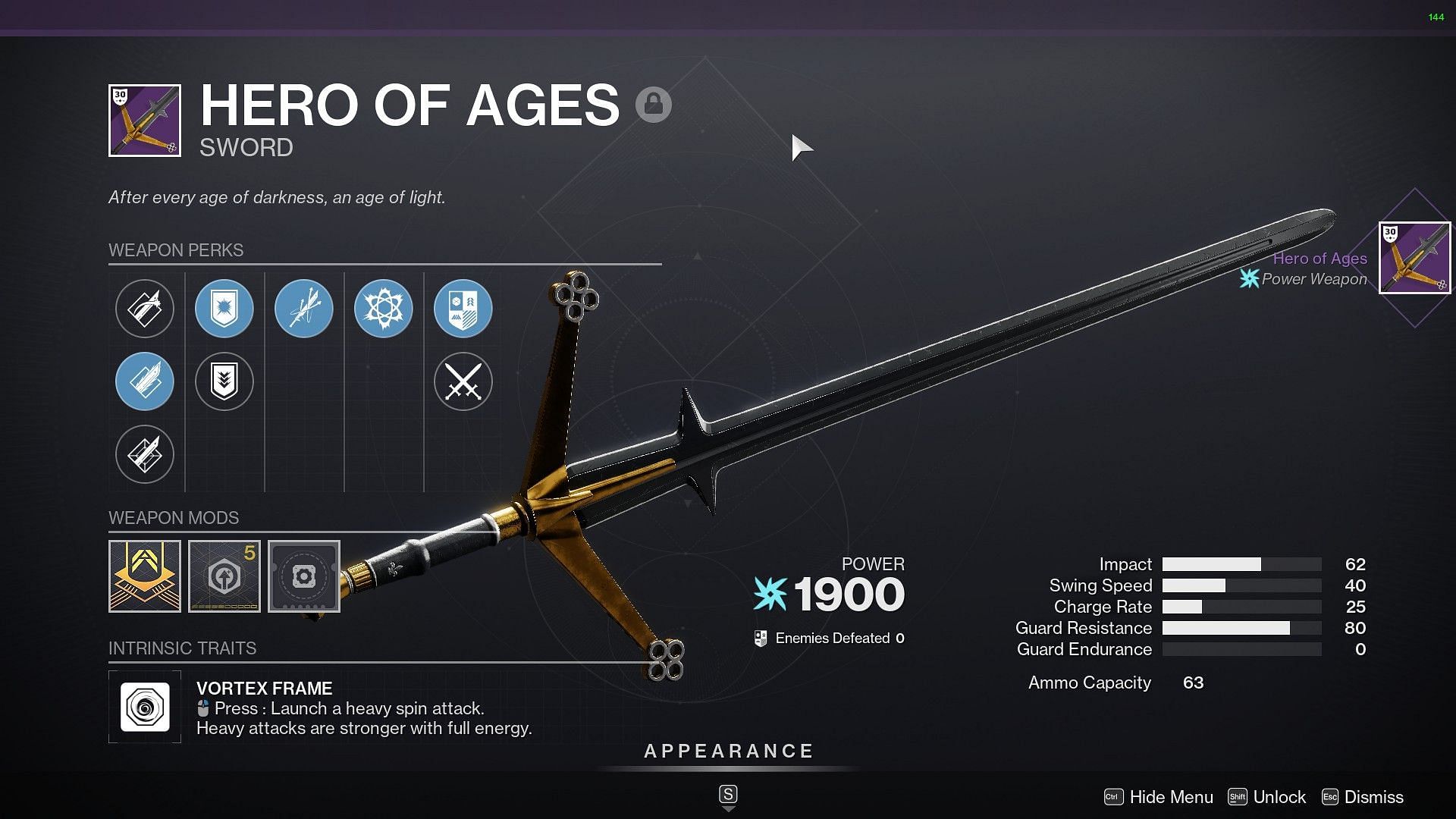 Hero of Ages Sword in Destiny 2 (Image via Bungie)