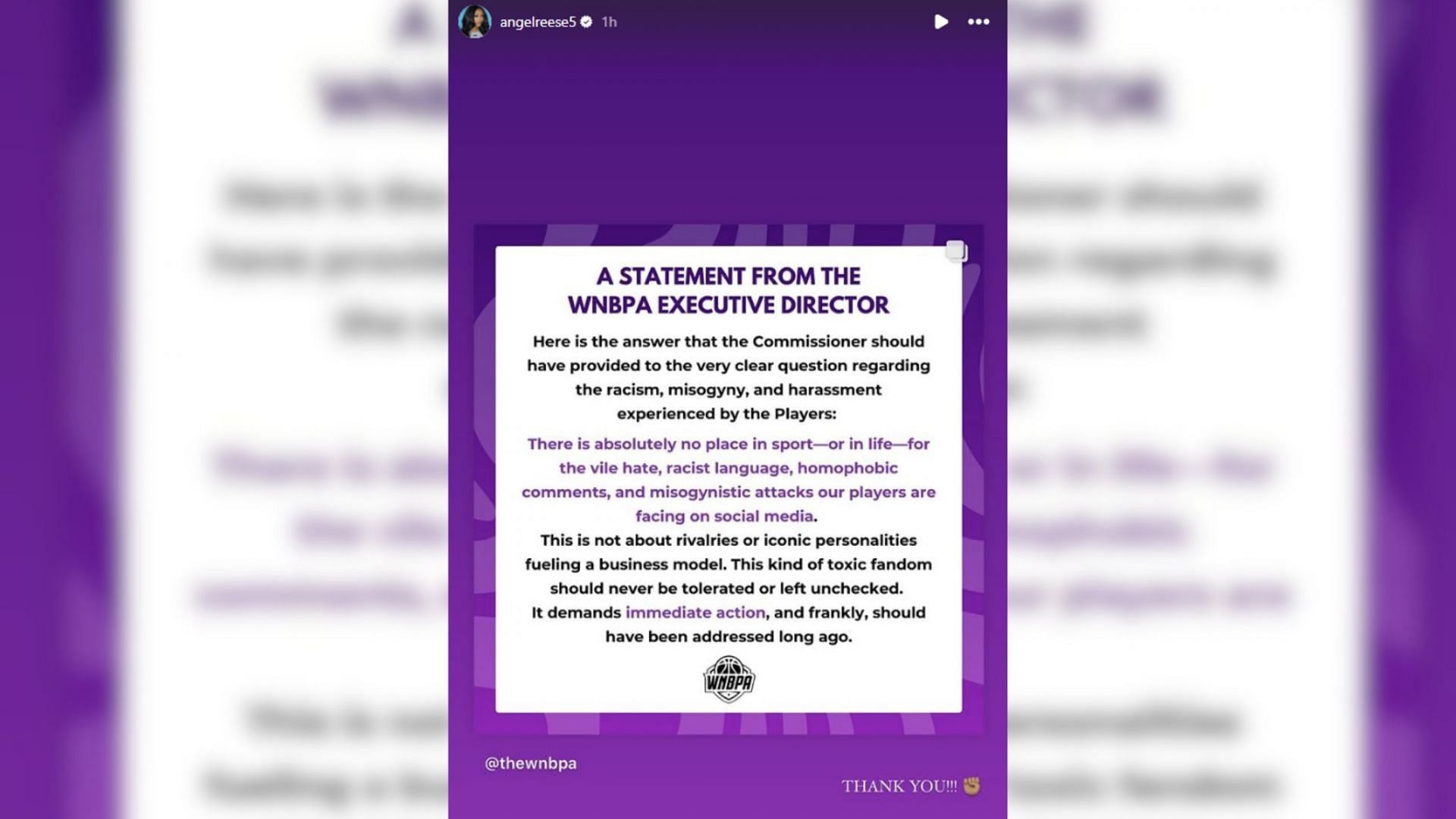 Reese reacts to the WNBPA&#039;s statement via IG Stories