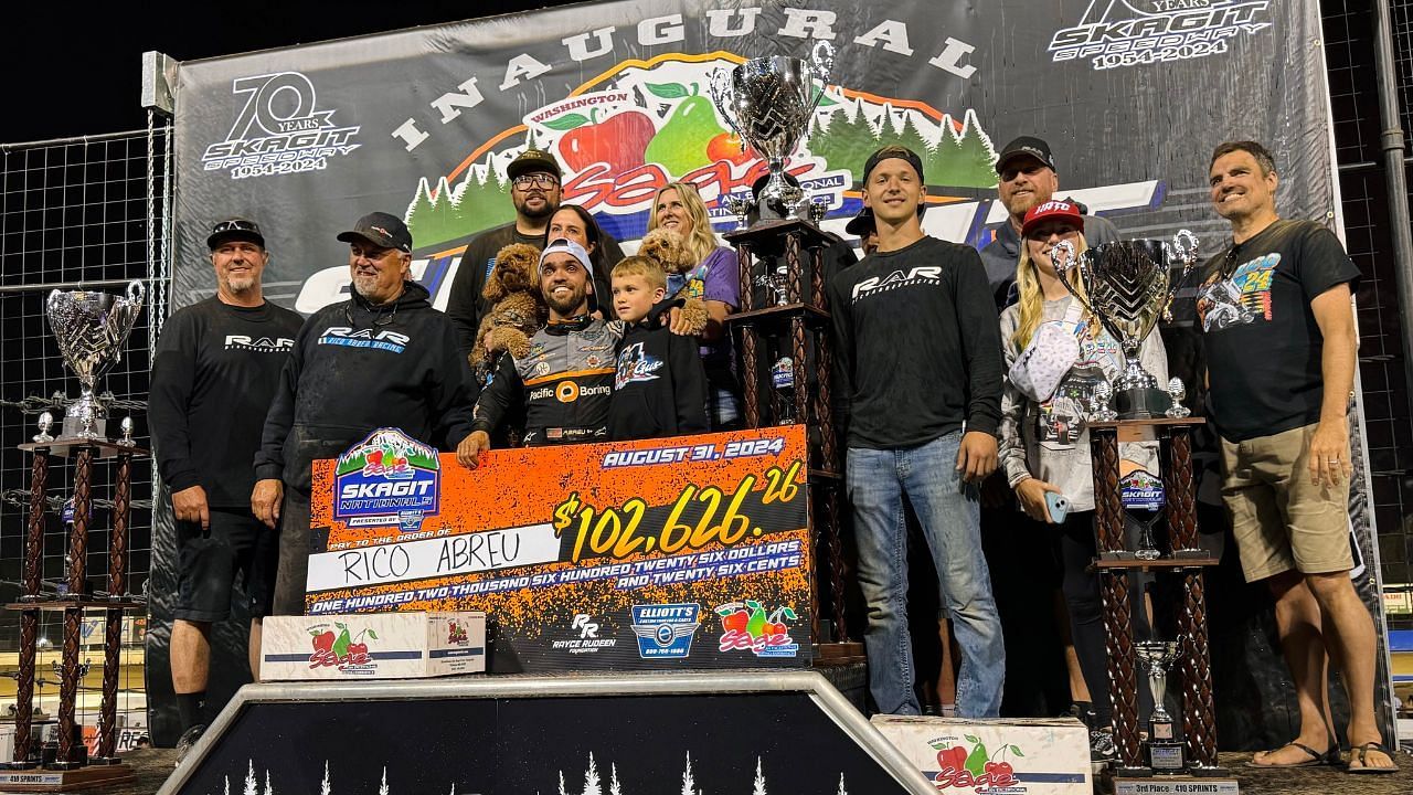 NASCAR Sprint car driver Rico Abreu wins at Skagit Speedway (Source: X/@HighLimitRacing)