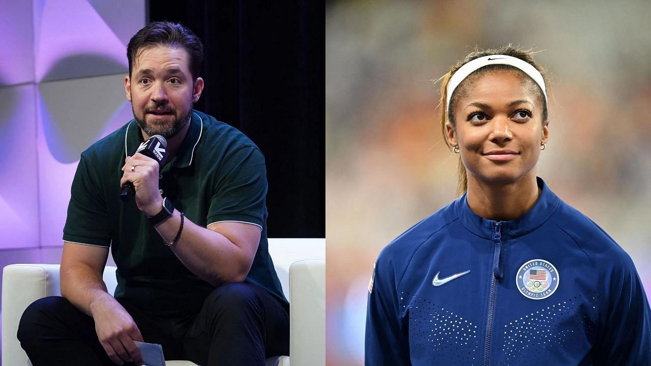 Alexis Ohanian and Gabby Thomas (Images via: Both Getty)