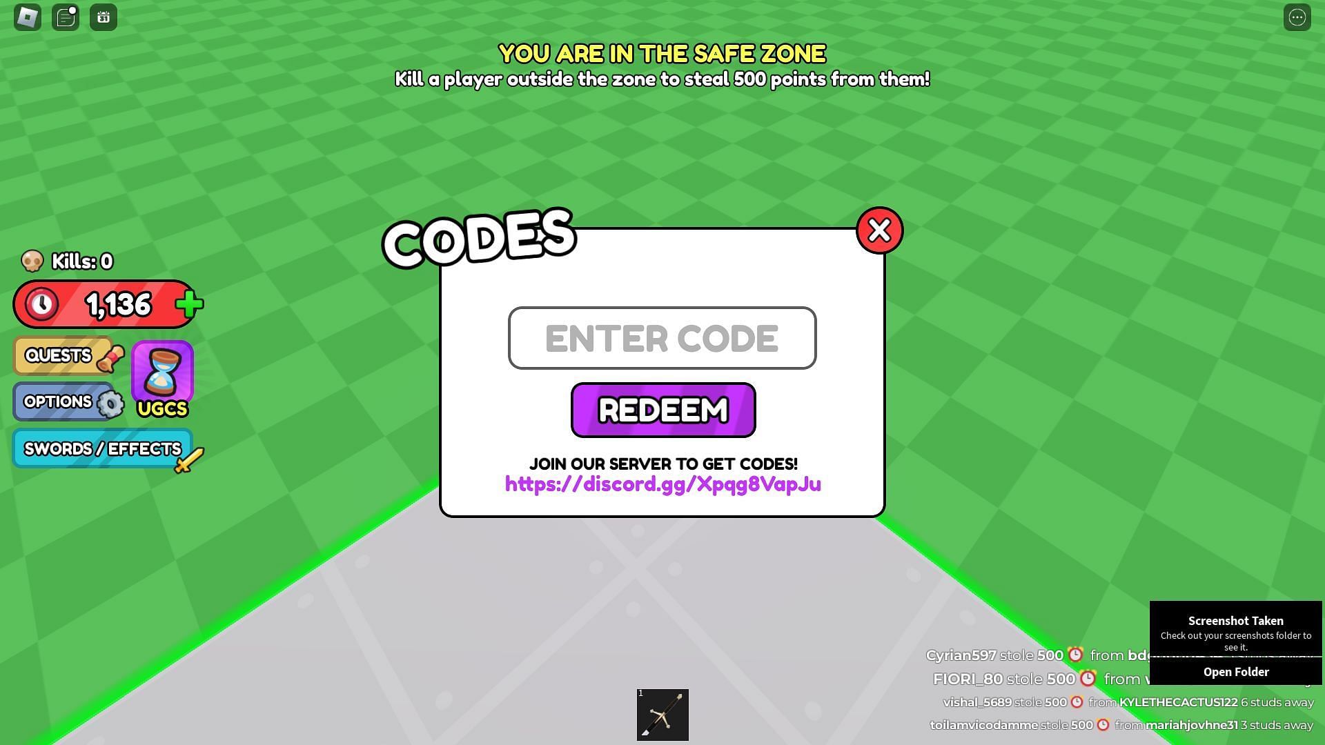 Code box in UGC Steal Points