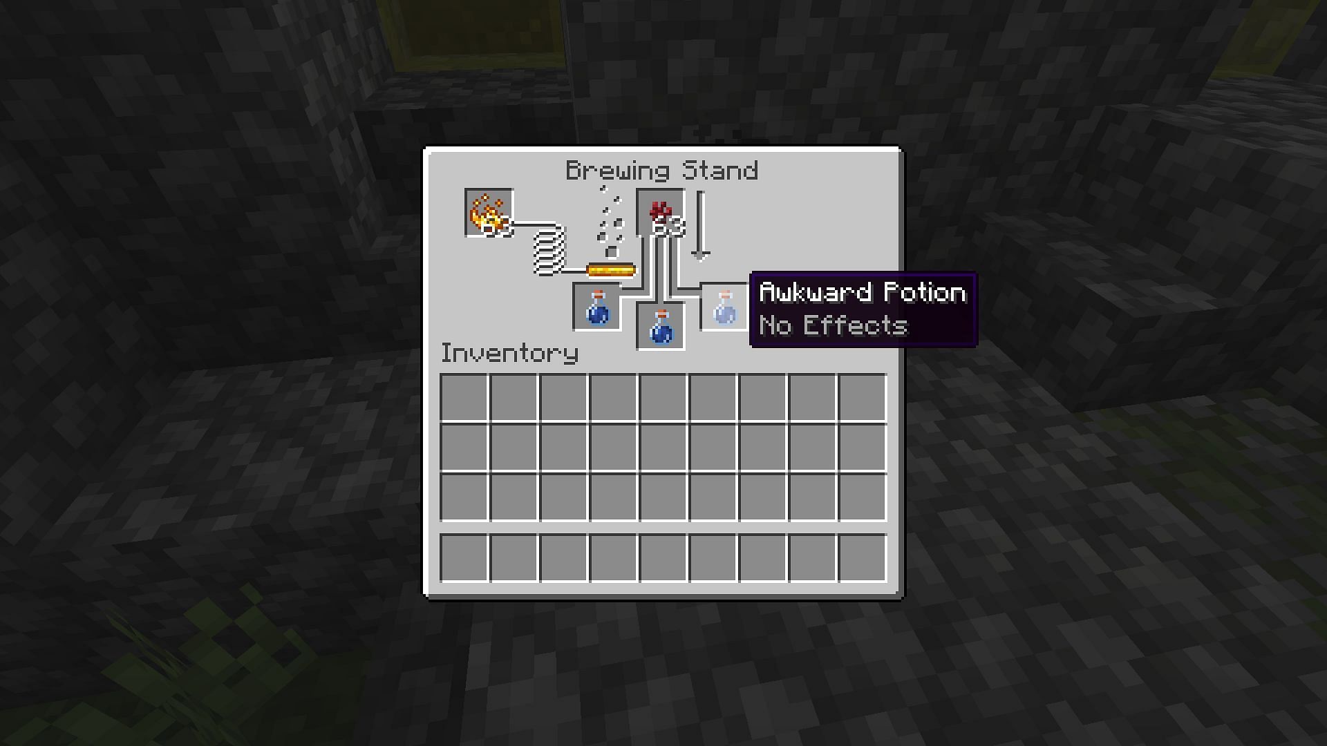 Brewing awkward potion using nether wart (Image via Mojang)