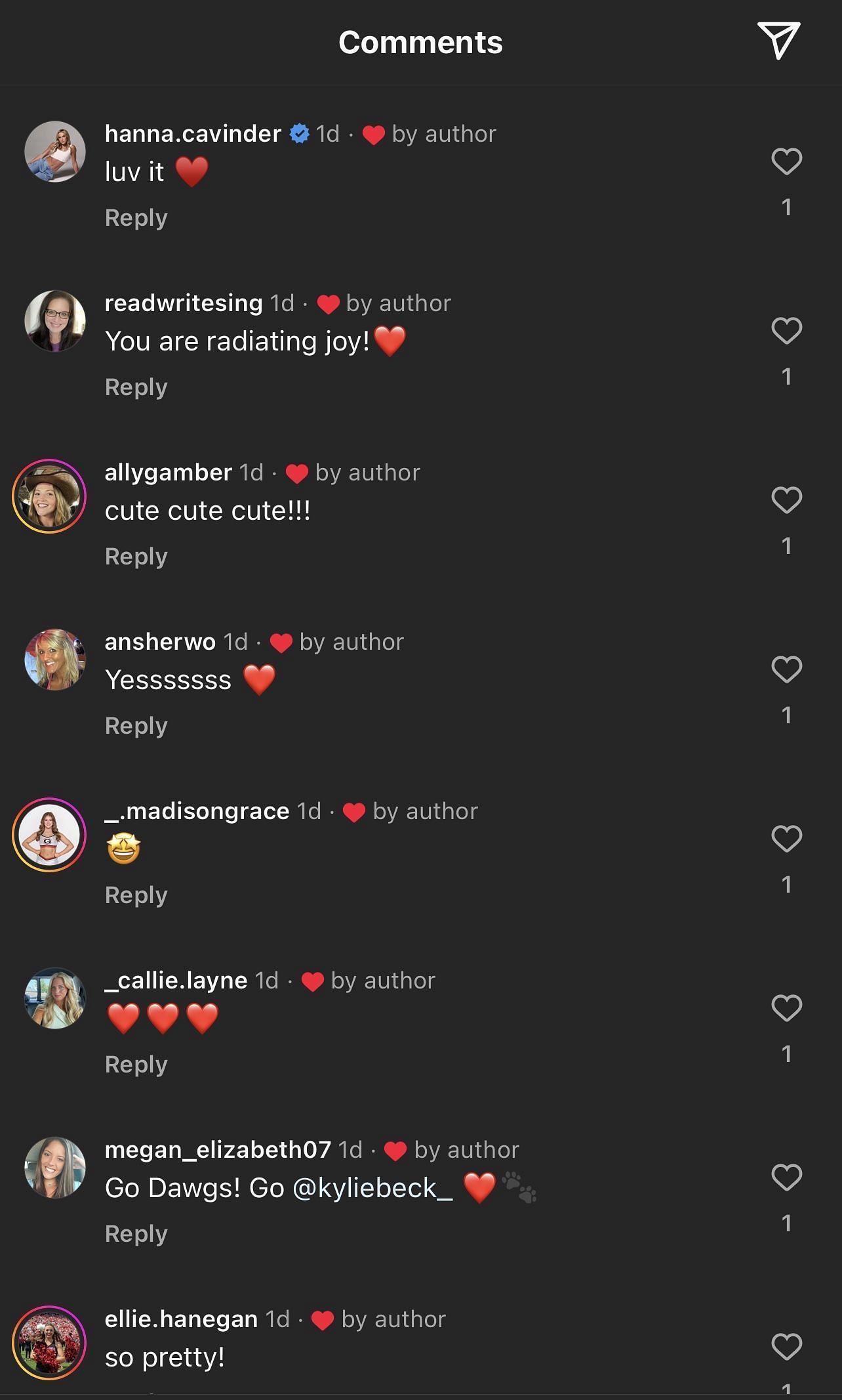 Kyle Beck Instagram comments (Credit: Kylie Beck&#039;s Instagram)