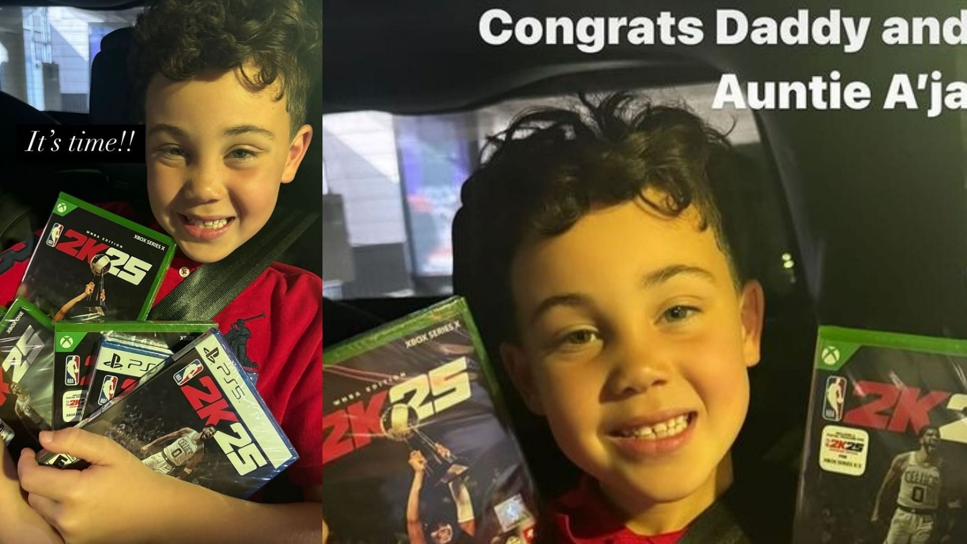 Jayson Tatum&#039;s son Deuce poses with NBA 2K25 editions featuring Celtics superstar on the cover (Photos from Tatum&#039;s IG stories)