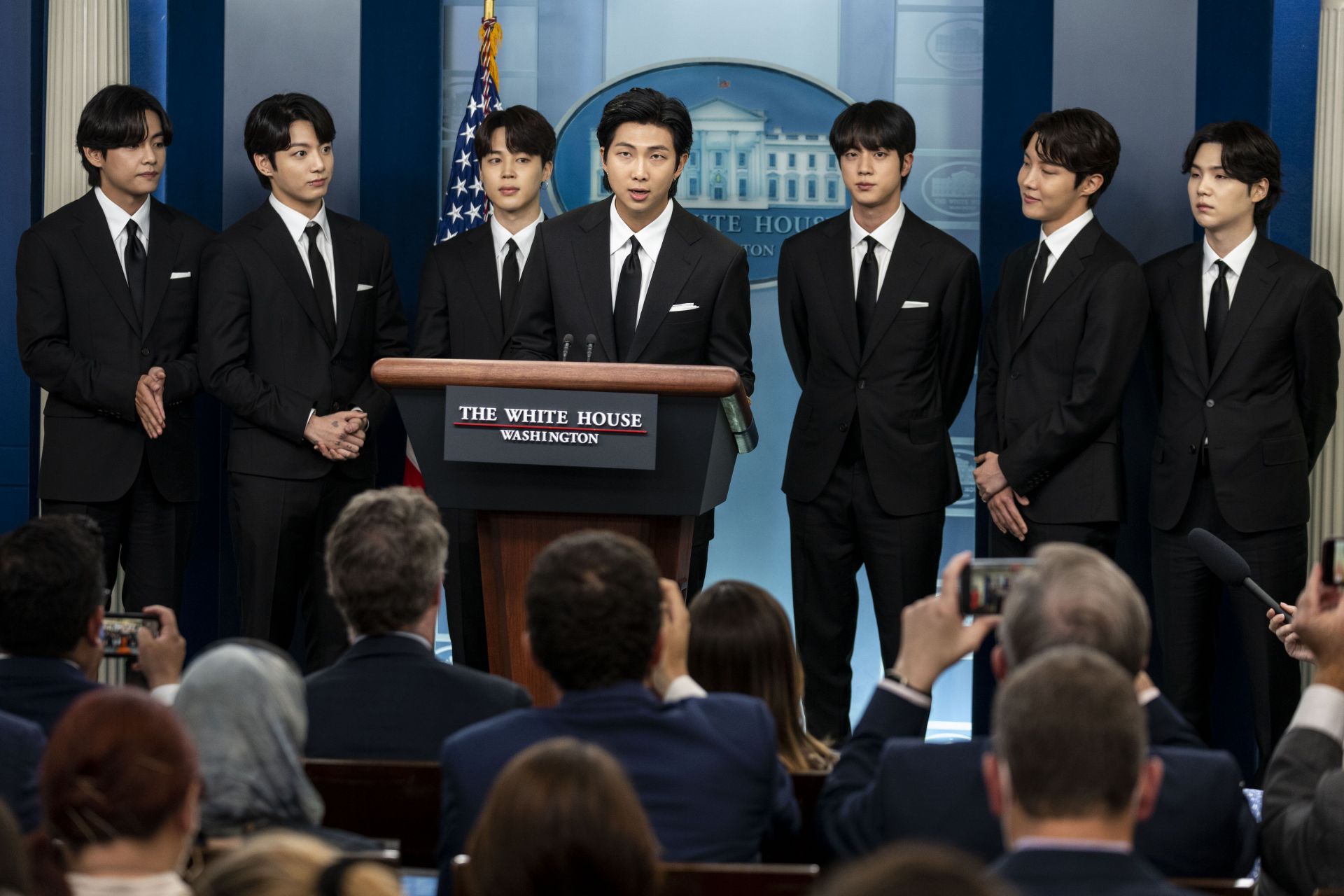 K-Pop Group BTS Joins White House Press Secretary Jean-Pierre At Daily Briefing - Source: Getty