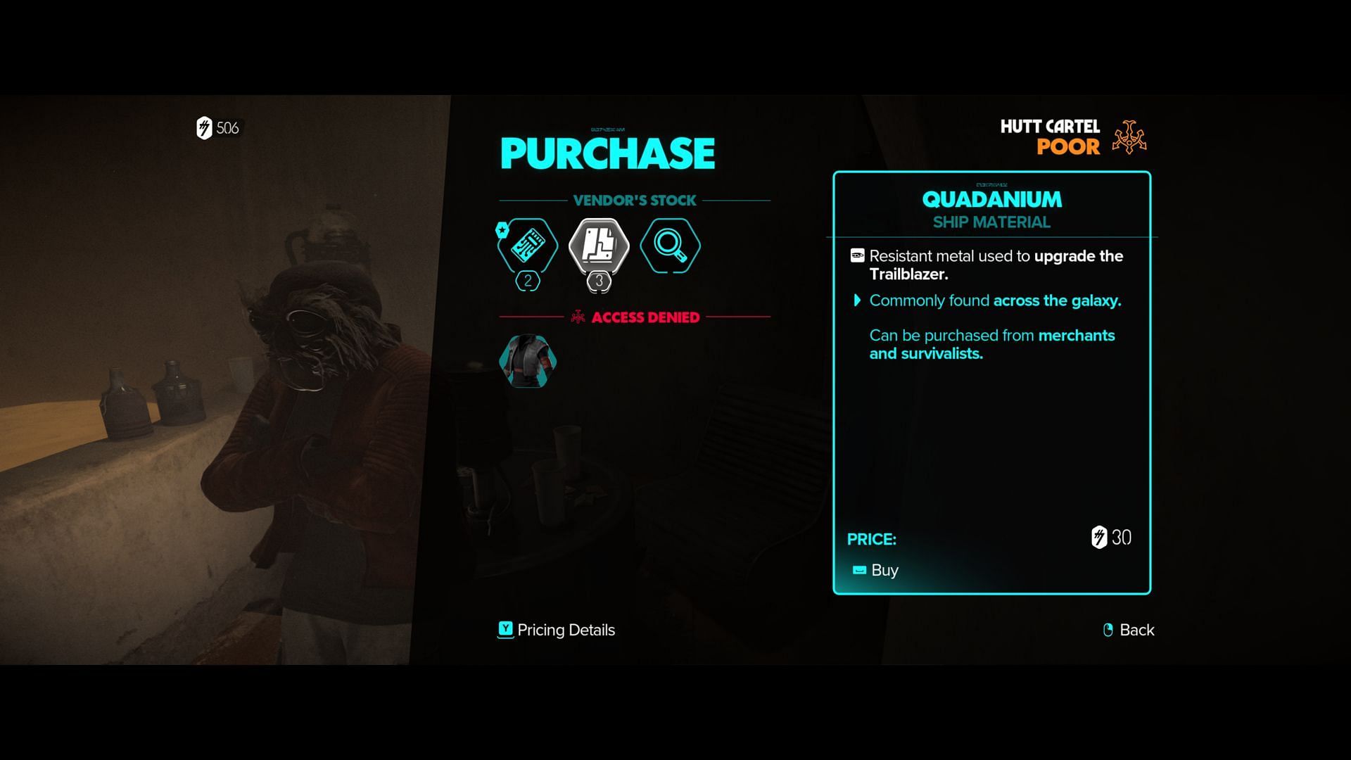 Buy Quadanium from smugglers all around the space. (Image via Ubisoft)