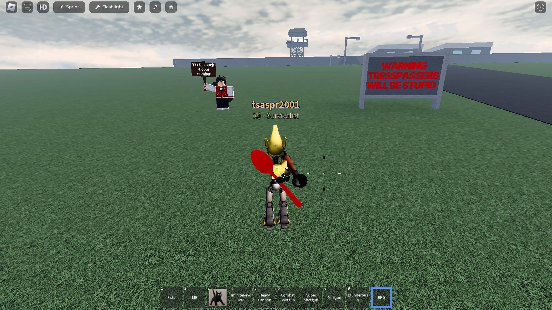 Find the Military Zone&#039;s code on the banner (Image via Roblox)