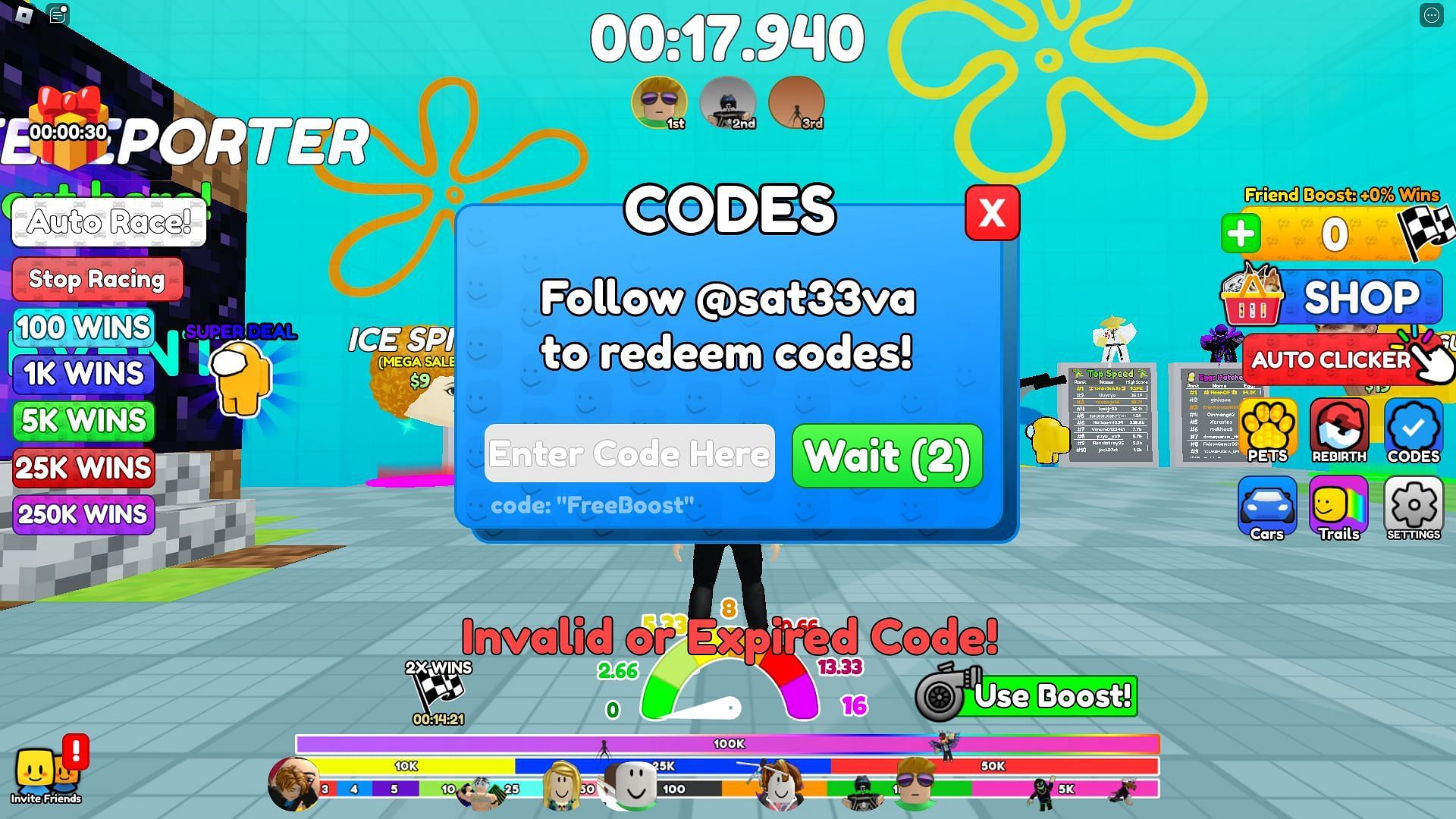 Troubleshoot codes in Meme Race (Image via Roblox)