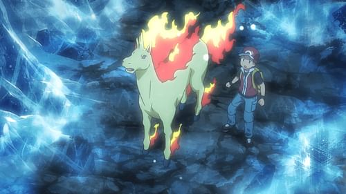 Red and his Rapidash in Pokemon Origins (Image via The Pokemon Company)