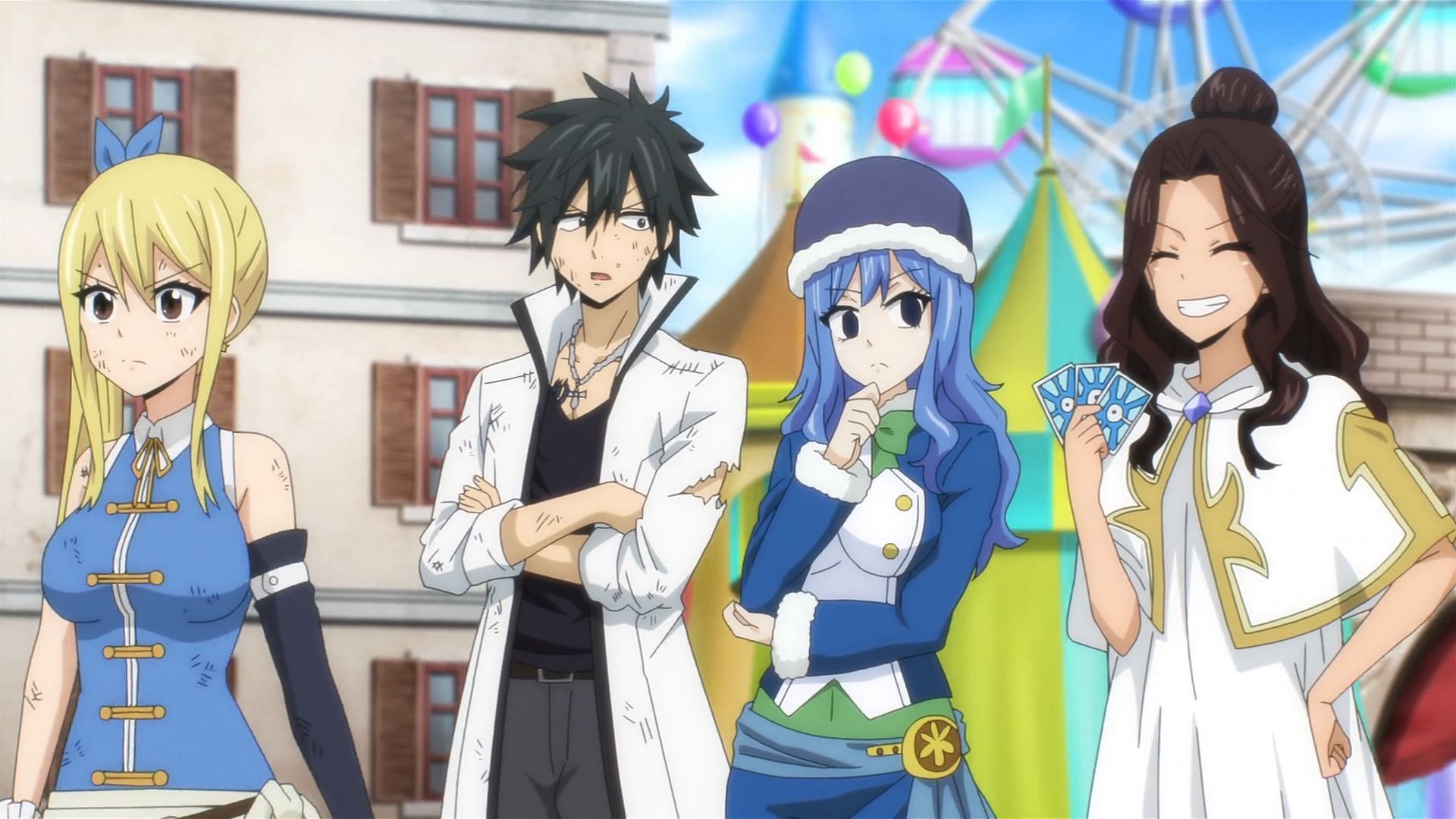 Lucy, Gray, Juvia, and Cana as shown in the Fairy Tail 100 Years Quest anime (Image via J.C. Staff)