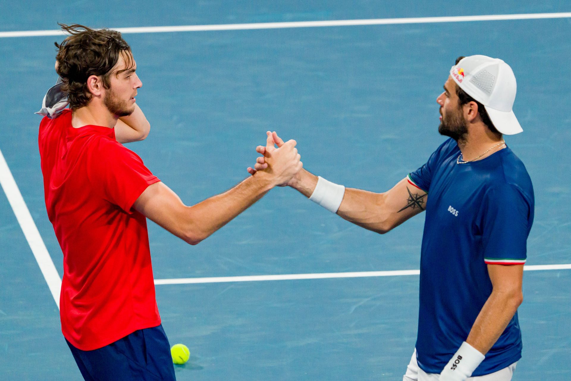 Taylor Fritz (L) and Matteo Berrettini during the 2023 United Cup (Image: Getty)