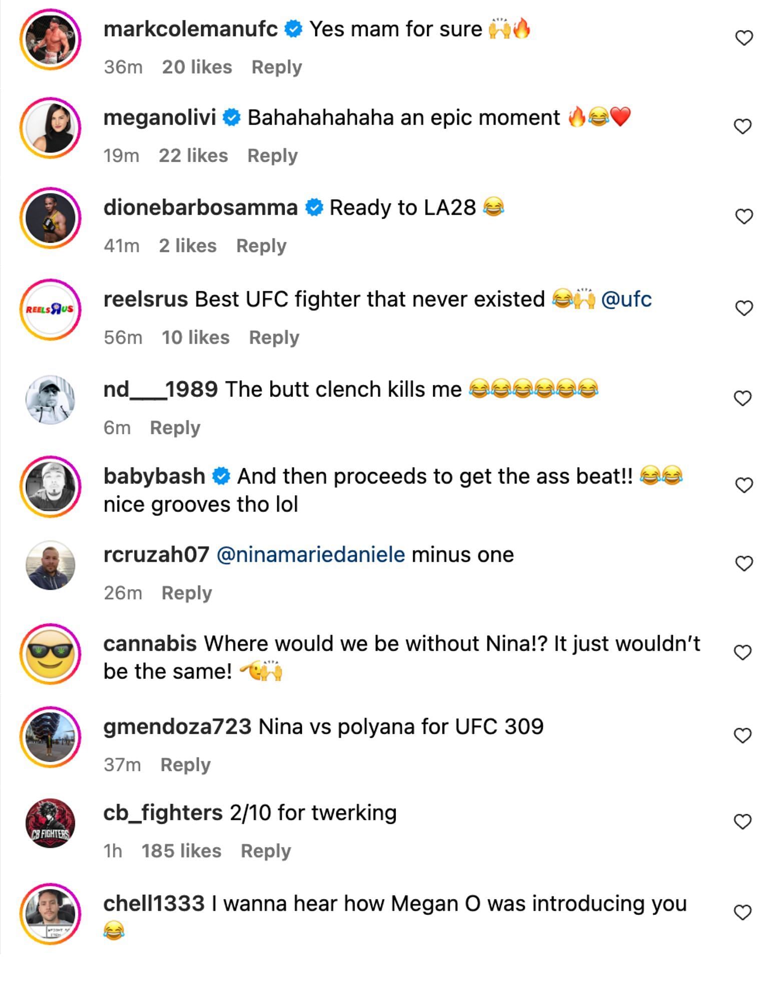 Fans, fighters and media react to Nina-Marie Daniele&#039;s latest UFC video. [via @ninamariedaniele on Instagram]