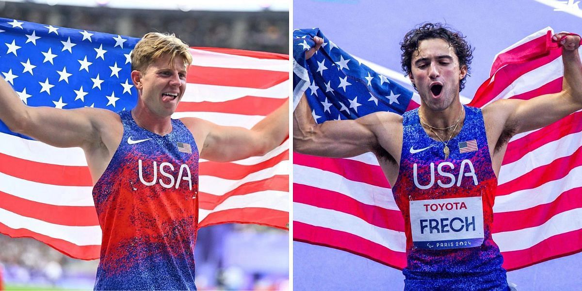 Hunter Woodhall and Ezra French won their first gold medal at Paris Paralympics 2024. PHOTO: Both from Getty Images