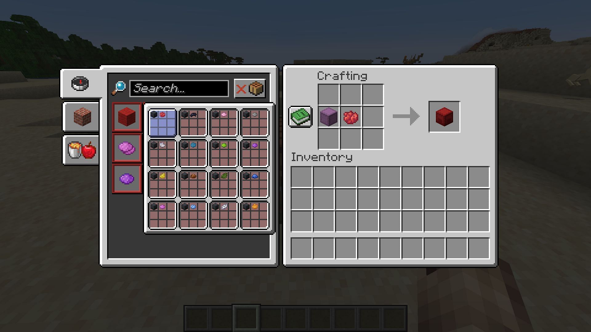 Crafting recipes of different shulker box colors in Minecraft have been added to the recipe book (Image via Mojang Studios)