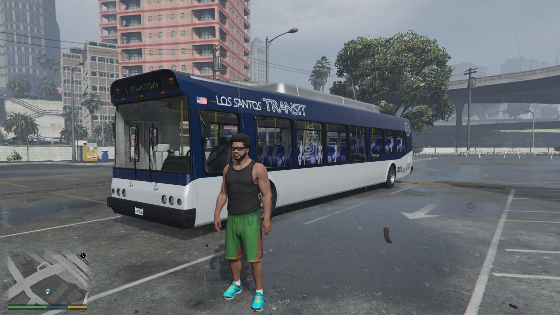 A screenshot from The Bus Assassination mission in Grand Theft Auto 5 (Image via Rockstar Games)