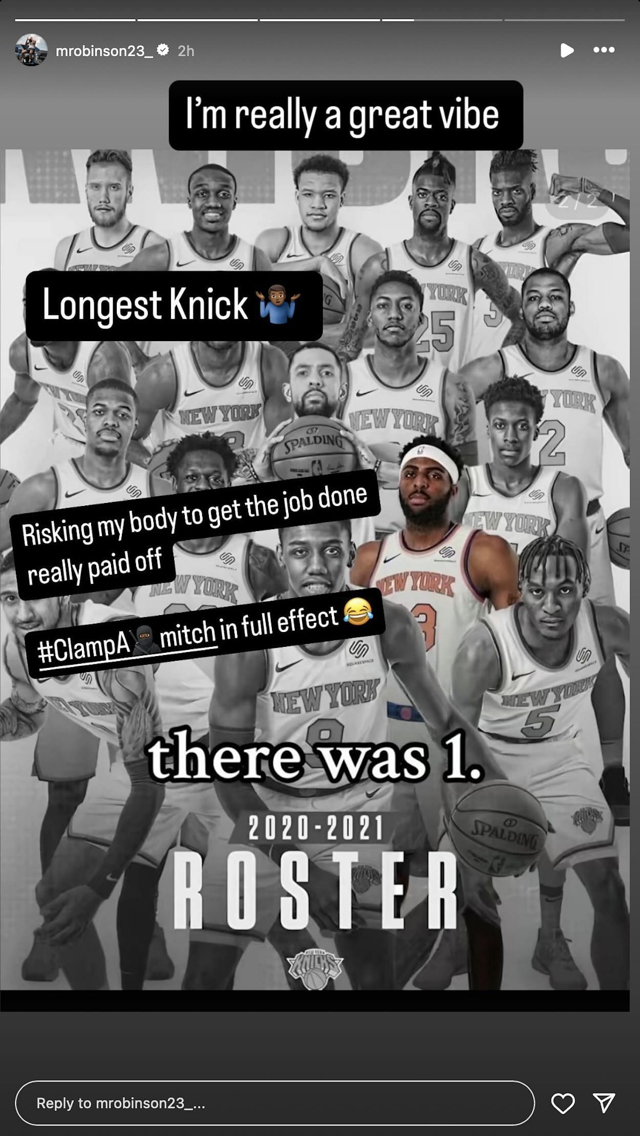 Mitchell Robinson (@mrobinson23_) - Instagram story