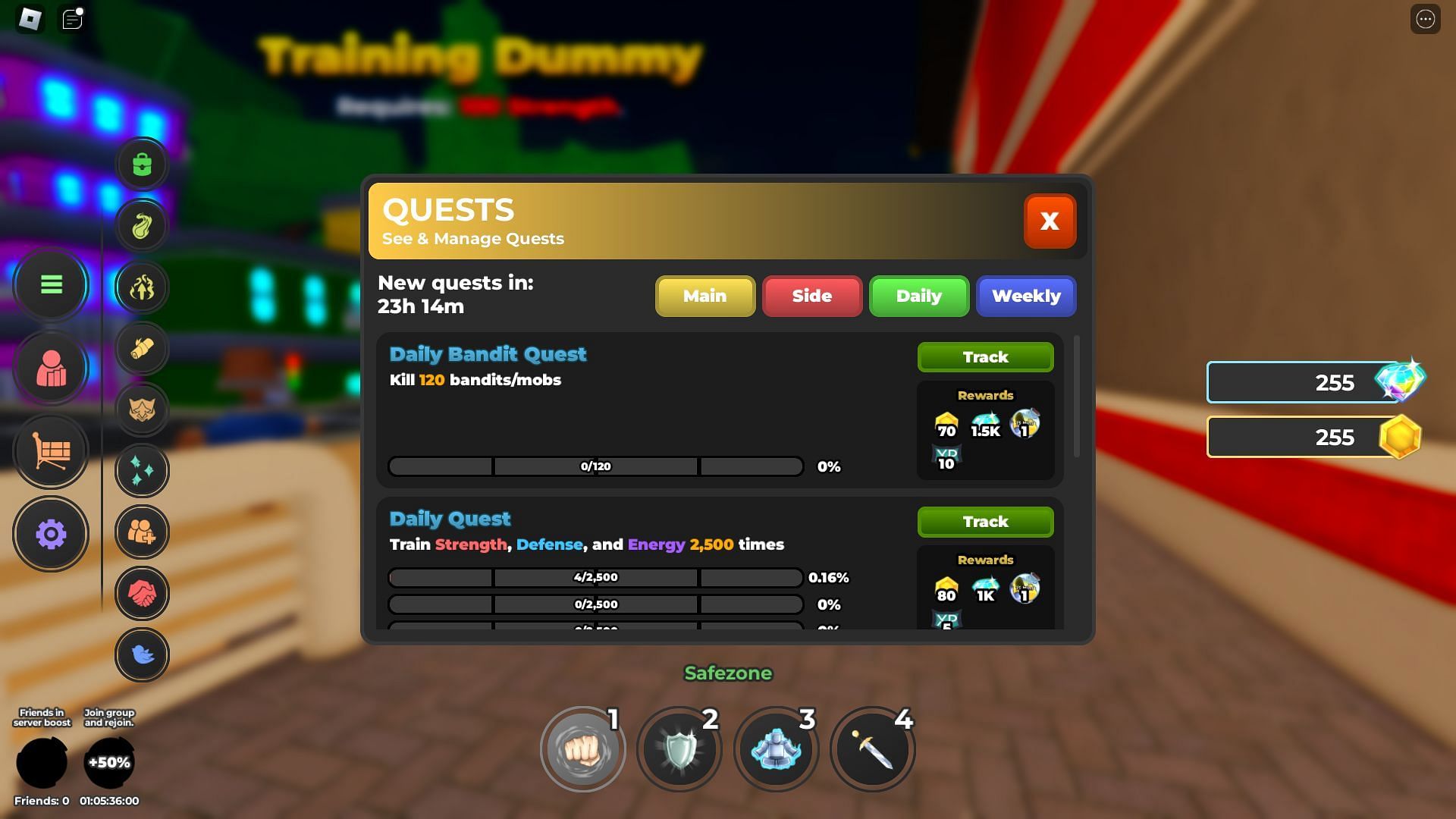 The Daily and Weekly quests allow you to unlock new levels of the Battlepass (Image via Roblox)