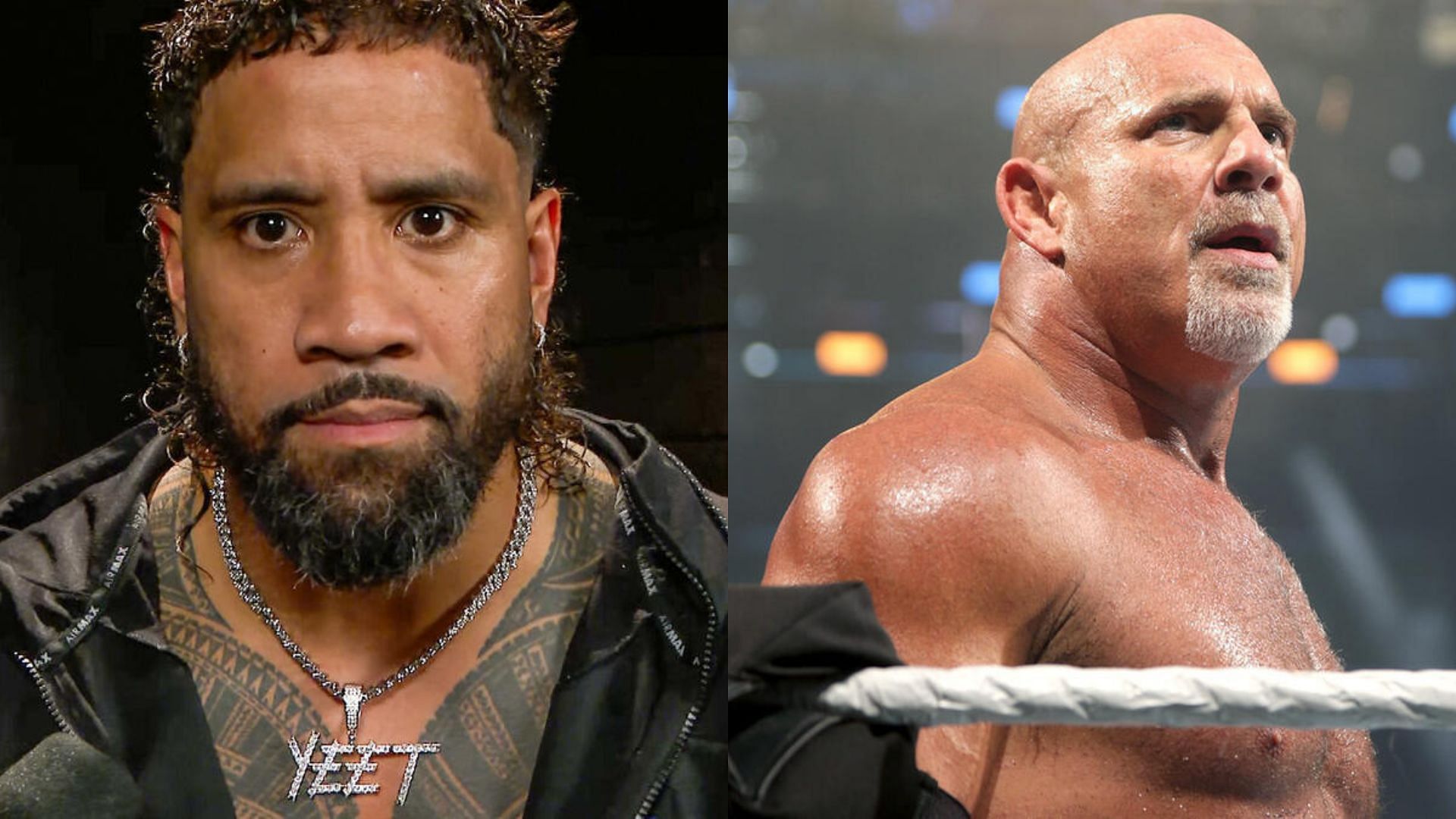 Jey Uso (left), Goldberg (right) (Image Credits: WWE.com)