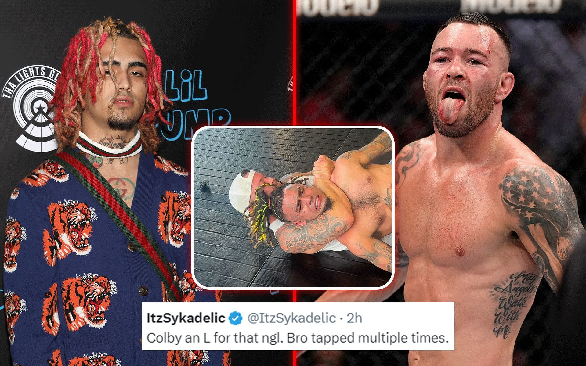 Fans react to Colby Covington (right) choking out Lil Pump (left). [Images courtesy: Getty and @lilpump on Instagram]