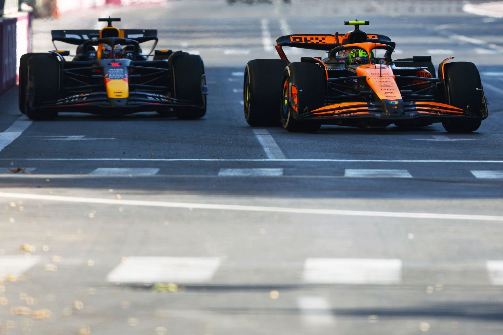 Lando Norris of McLaren leads Max Verstappen of Red Bull. Credit: Getty Images