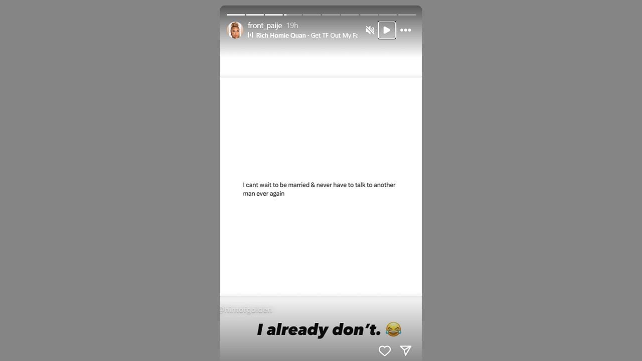 James Harden&#039;s gf Paije Speights claims she doesn&#039;t talk to other men on her IG story. (Credits: @front_paije/Instagram)