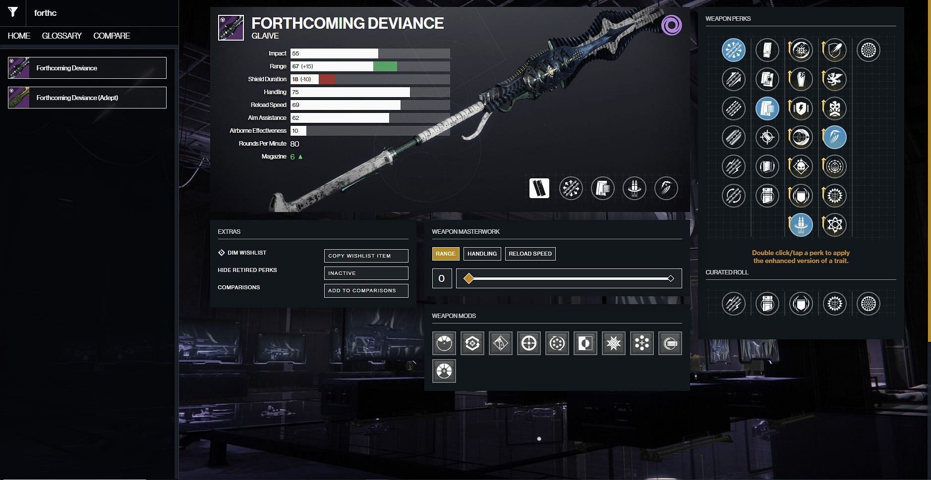 Forthcoming Deviance god roll for PvE (Image via D2Gunsmith/Bungie)