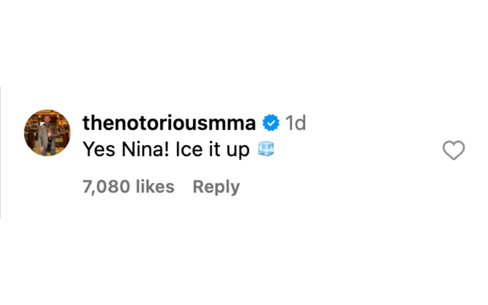 Conor McGregor's second comment on Nina-Marie Daniele's Instagram post. [via @ninamariedaniele on Instagram]