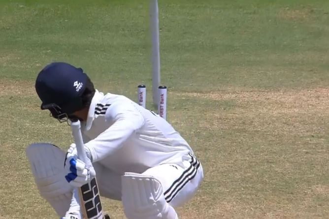 [Watch] Aaqib Khan sends Rajat Patidar's off stump for a walk, dismissing him for a golden duck in the 2024 Duleep Trophy