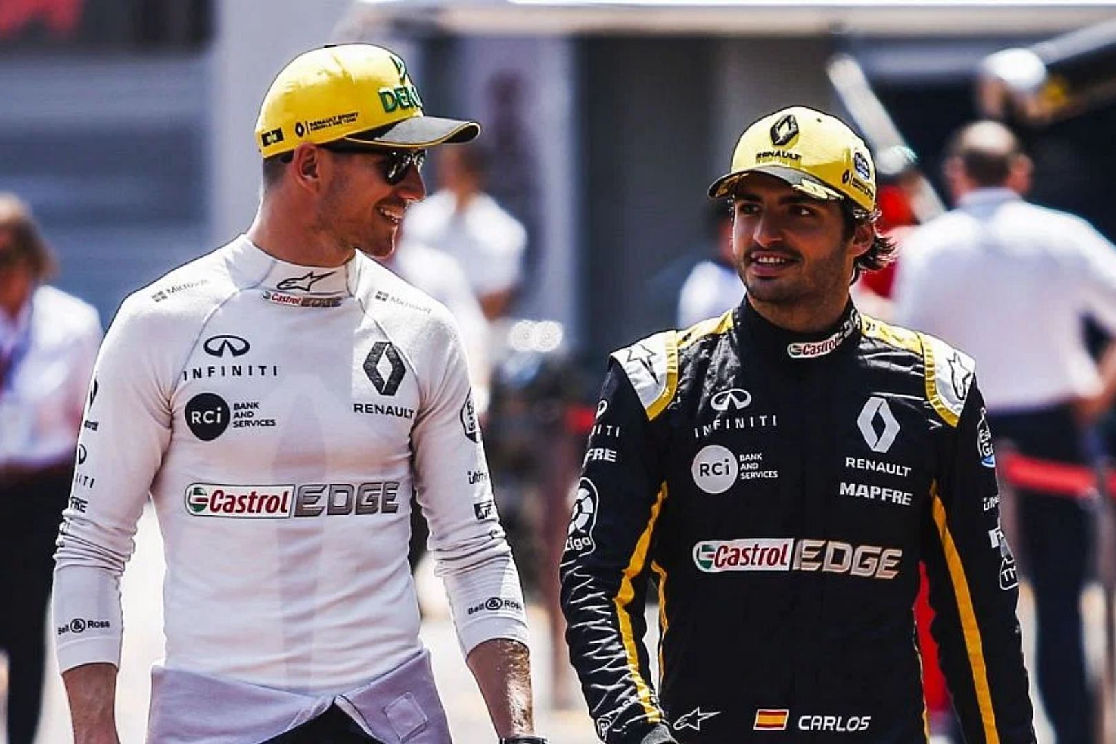 Nico Hulkenberg and Carlos Sainz walking on the pitlane during the 2018 F1 Monaco Grand Prix (Photo by Xavier Bonilla/NurPhoto via Getty Images)