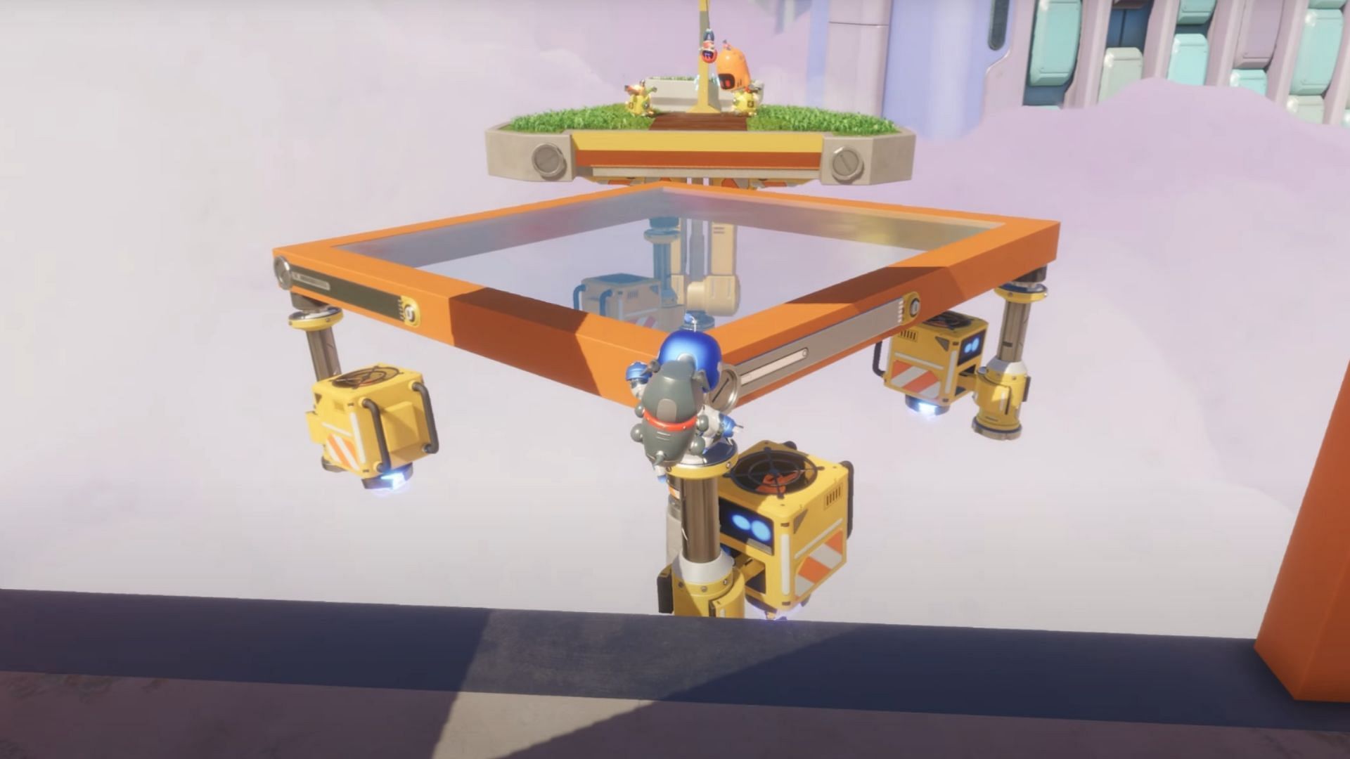 The bot is hanging upside down on the other side of the glass platform (Image via Sony Interactive Entertainment)