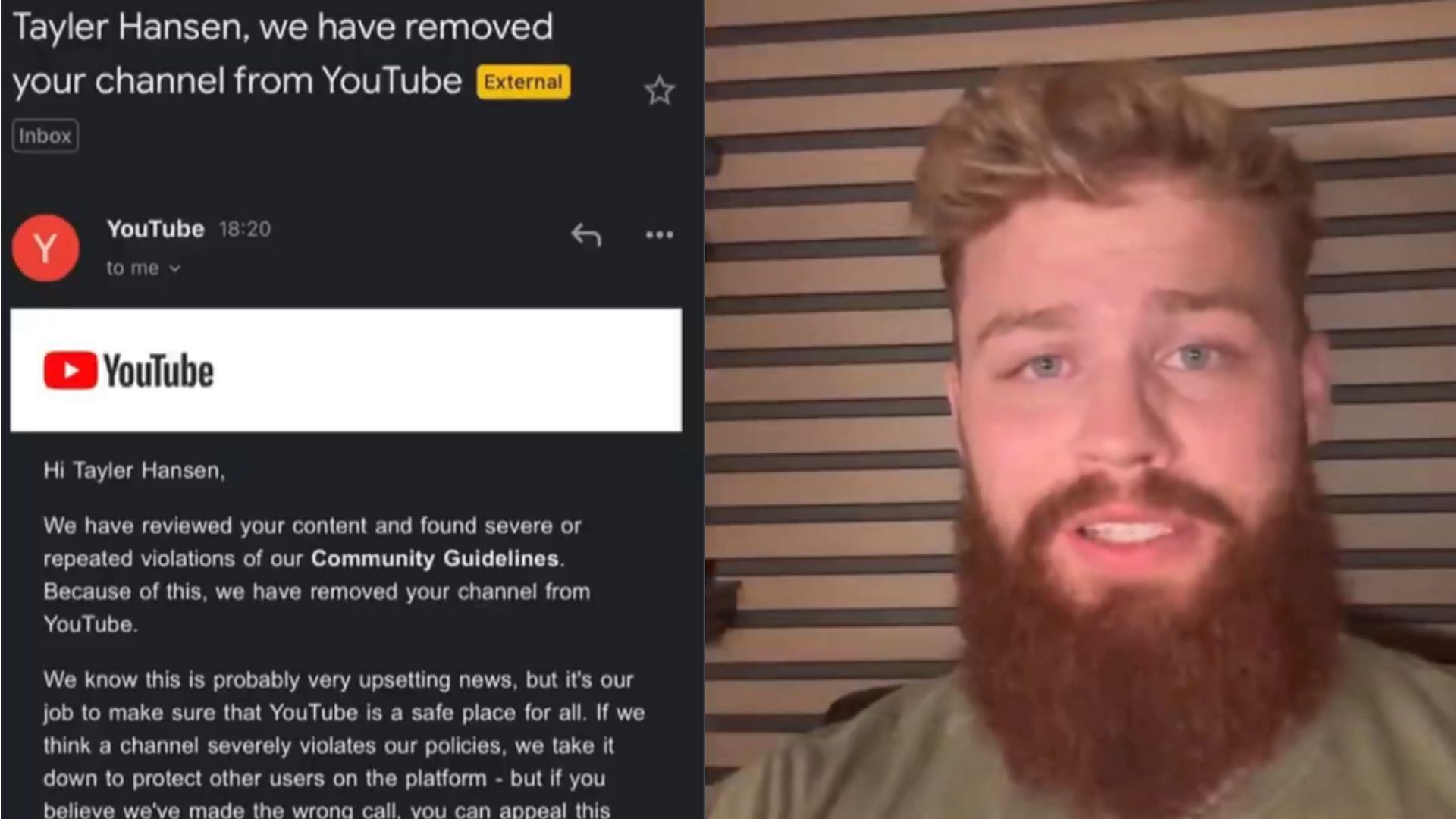 Tayler Hansen has been banned from YouTube after alleged link to Russian Government (Image via @DramaAlert/X)