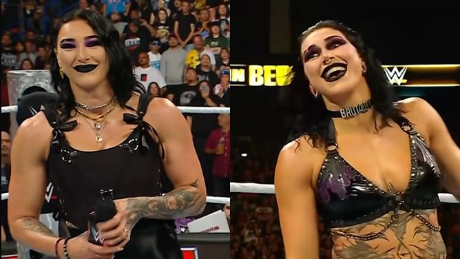 [Watch] Rhea Ripley does 'suck it' gesture to male WWE star in front of his wife