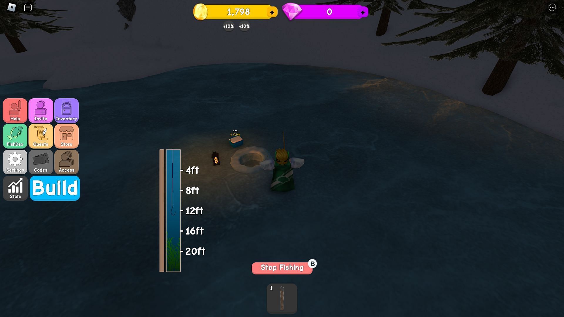 You can capture fish at these holes (Image via Roblox)