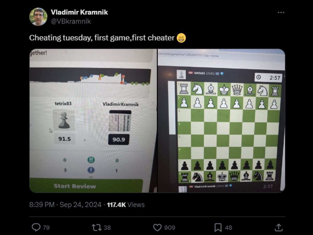 Kramnik accusing Vitaly Teterev of cheating (Image via X/Vladimir Kramnik)