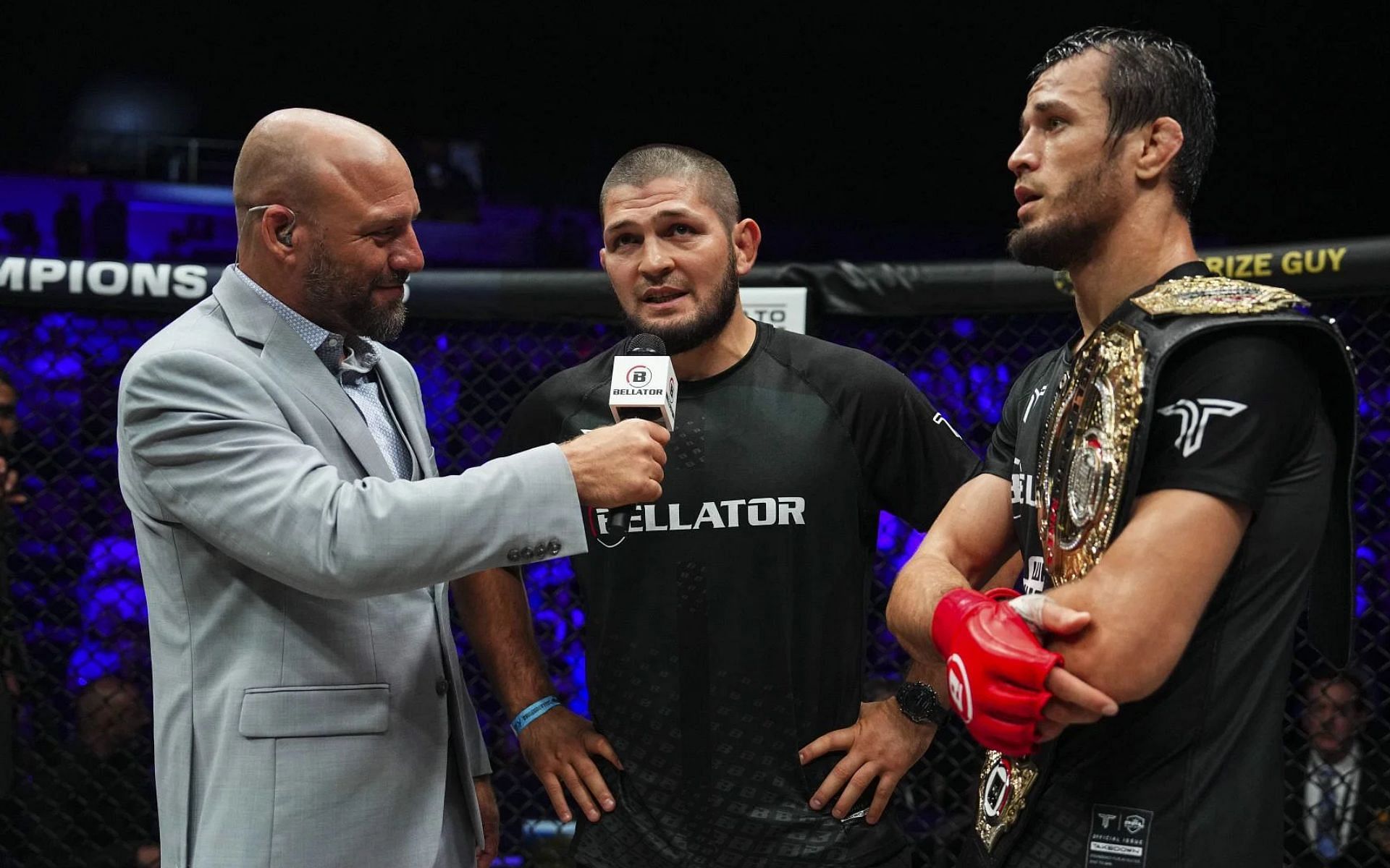 Khabib Nurmagomedov (middle) sheds light on pathway for Usman Nurmagomedov (right) to become one of the best lightweights ever [Image courtesy: Getty Images]