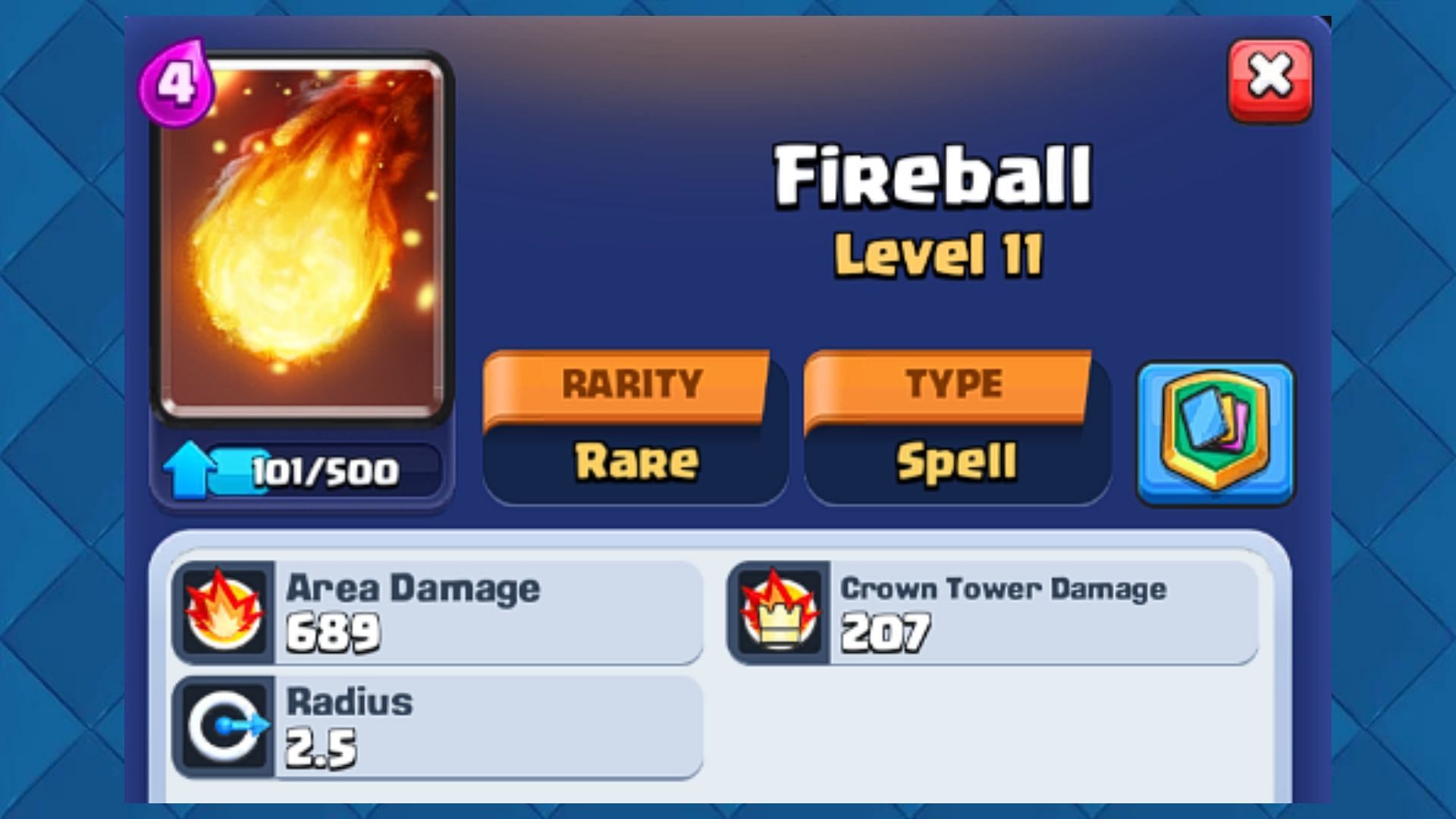 Fireball Spell Card in Clash Royale (Image via Supercell)