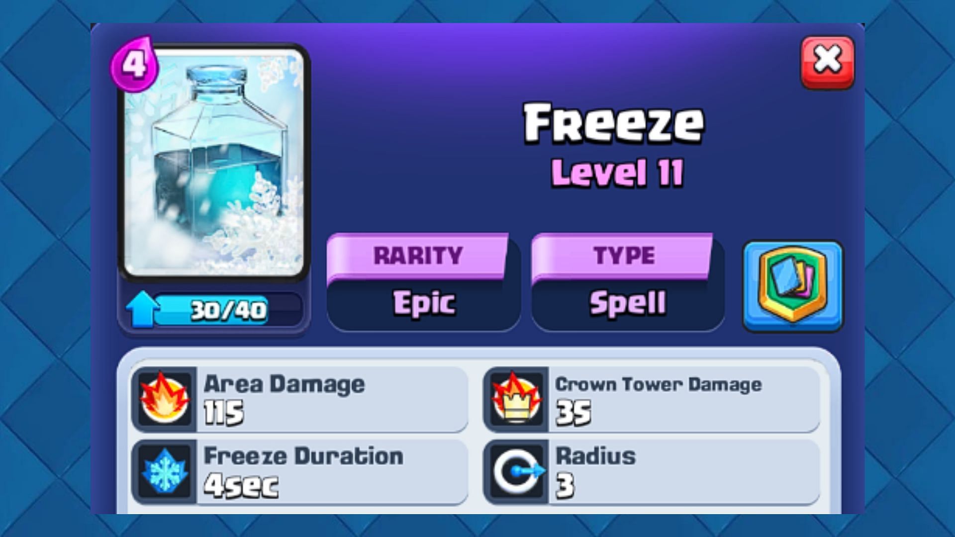 Freeze Spell Card in Clash Royale (Image via Supercell)