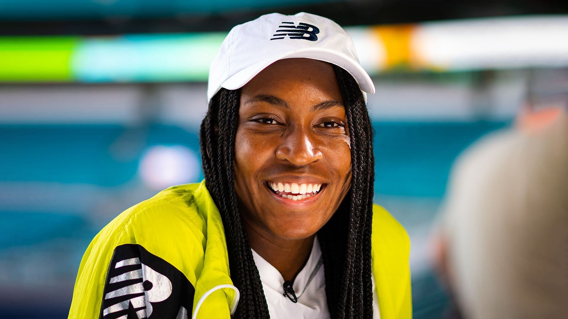 Coco Gauff in her New Balance sponsored cap